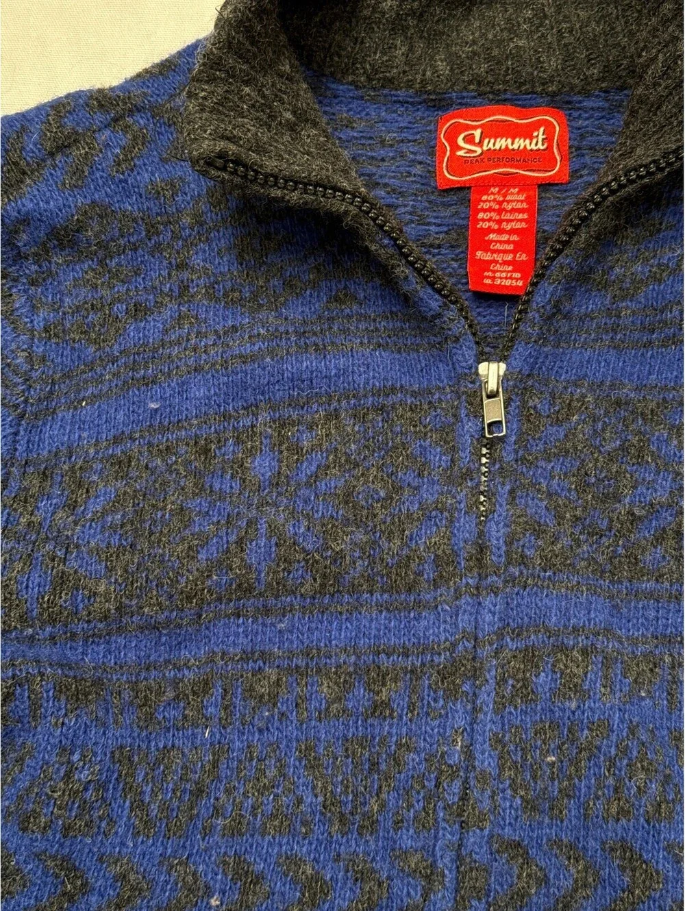 Summit Sweater European Blue Black Yellow Zip-Up UK - M